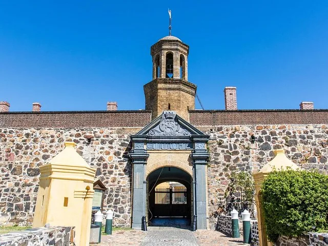 The stone entrance and bell tower of the Castle of Good Hope.